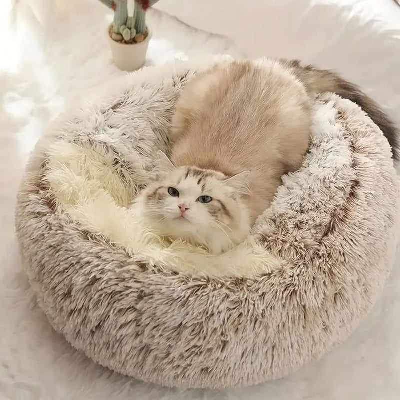 Round Hooded Faux Fur Pet Bed