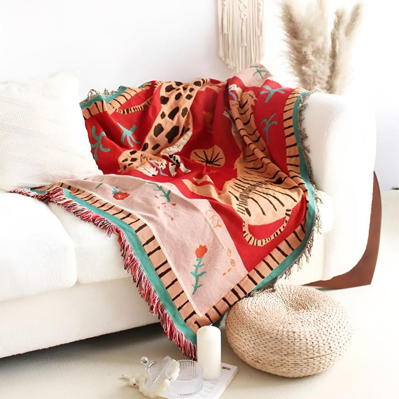 Leopard Woven Tassel Blanket