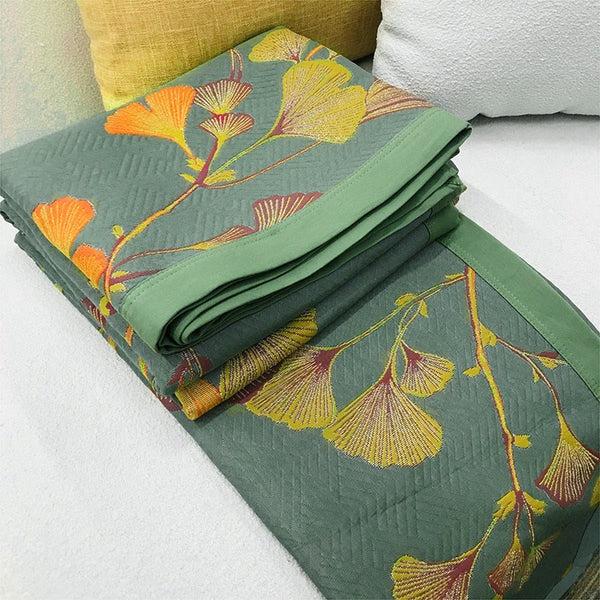 Jacquard Floral Ginkgo Leaves Reversible Quilt