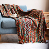 Multicolour Zigzag Tasseled Knit Throw