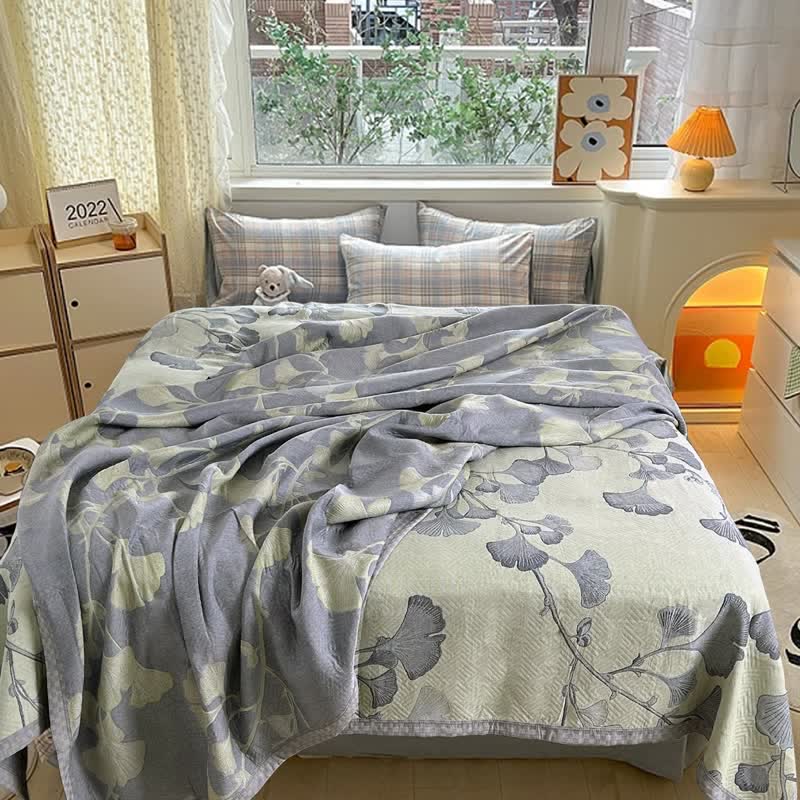 Reversible Ginkgo Leaf Cotton Blanket