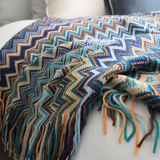 Multicolour Zigzag Tasseled Knit Throw