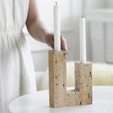 Dual Travertine Sculpted Candle Holder