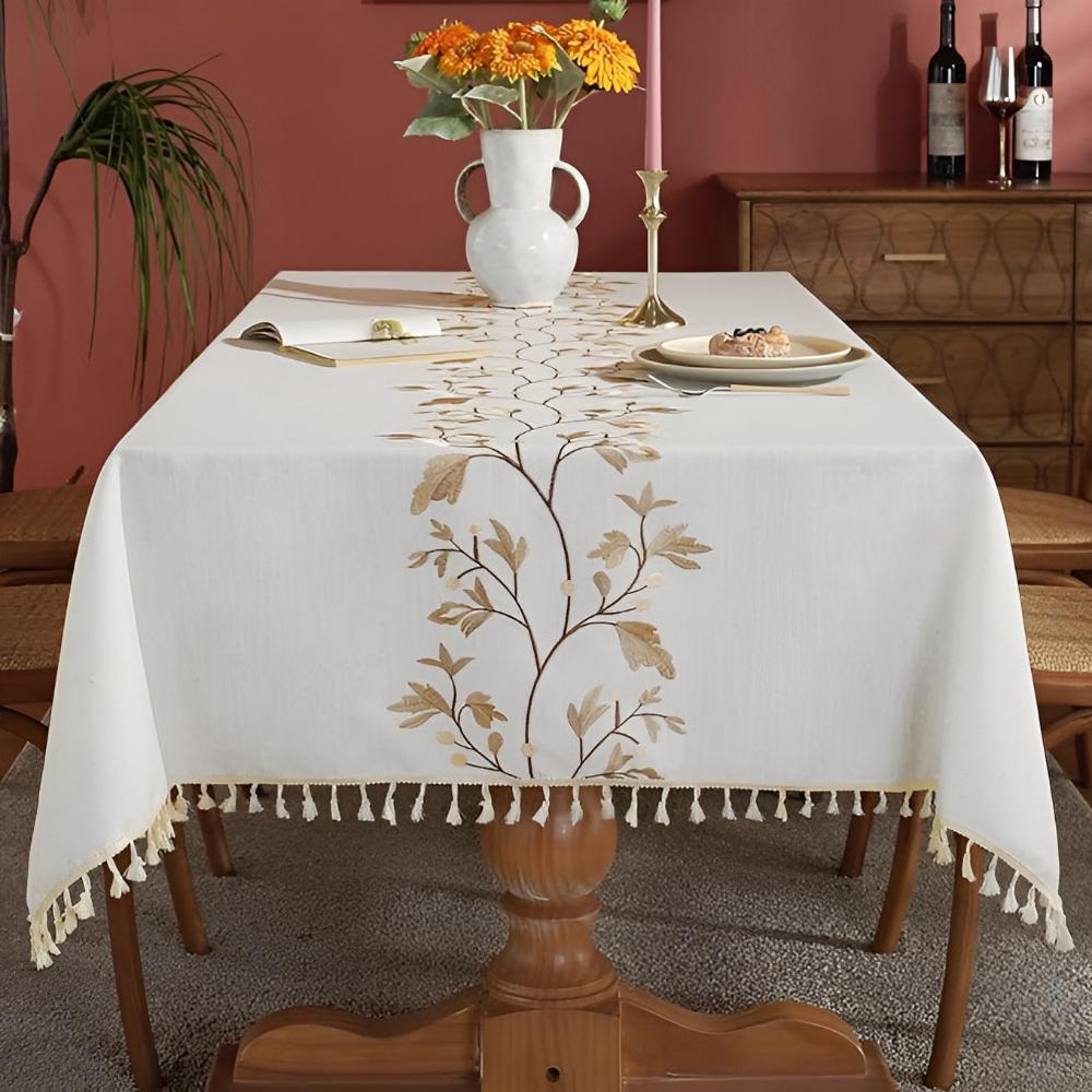 Embroidered Floral Tassel Tablecloth Casa & Beyond
