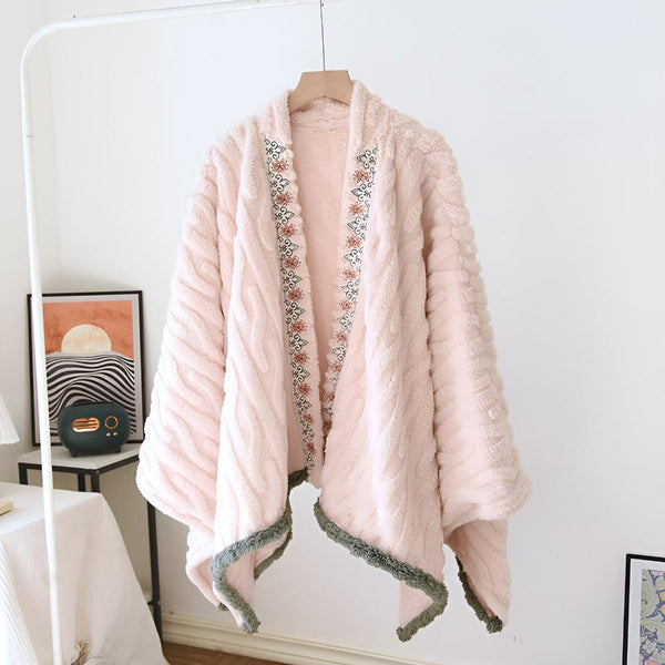 Embroidered Warm Fleece Shawl Wrap