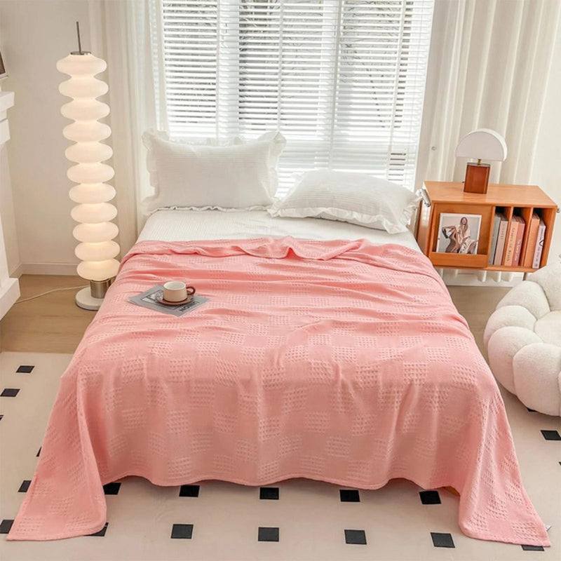 Blush Waffle Checkered Blanket