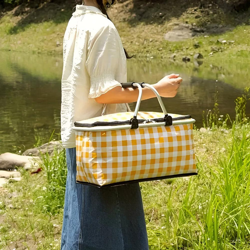 Foldable Checkered Picnic Basket