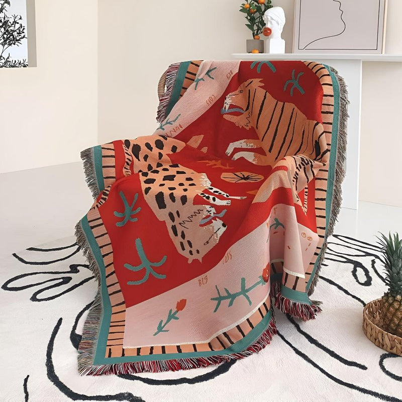 Leopard Woven Tassel Blanket