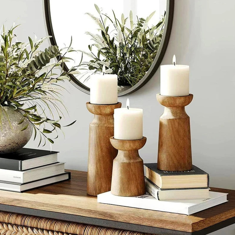 Heirloom Carved Wooden Candle Holders