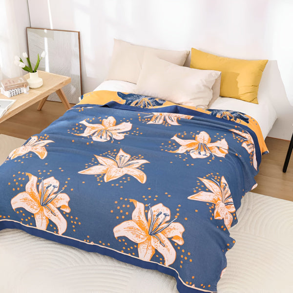 Serene Lily Floral Cotton Blanket