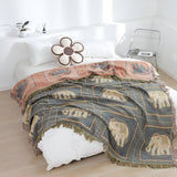 Bohemian Elephant Print Tassel Blanket