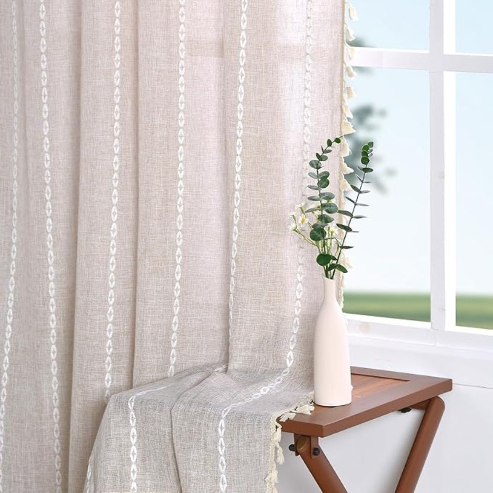 Boho Cotton Linen Kitchen Curtains Casa & Beyond