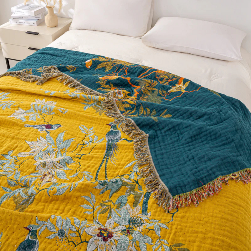 Reversible Ornate Bird Print Blanket