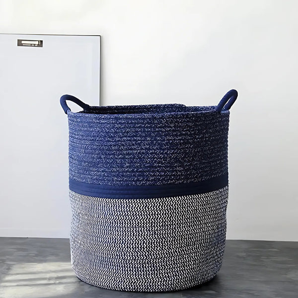 Blue Cotton Rope Laundry Basket