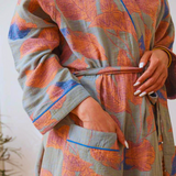 Large Leaf Cotton Bathrobe with Tie