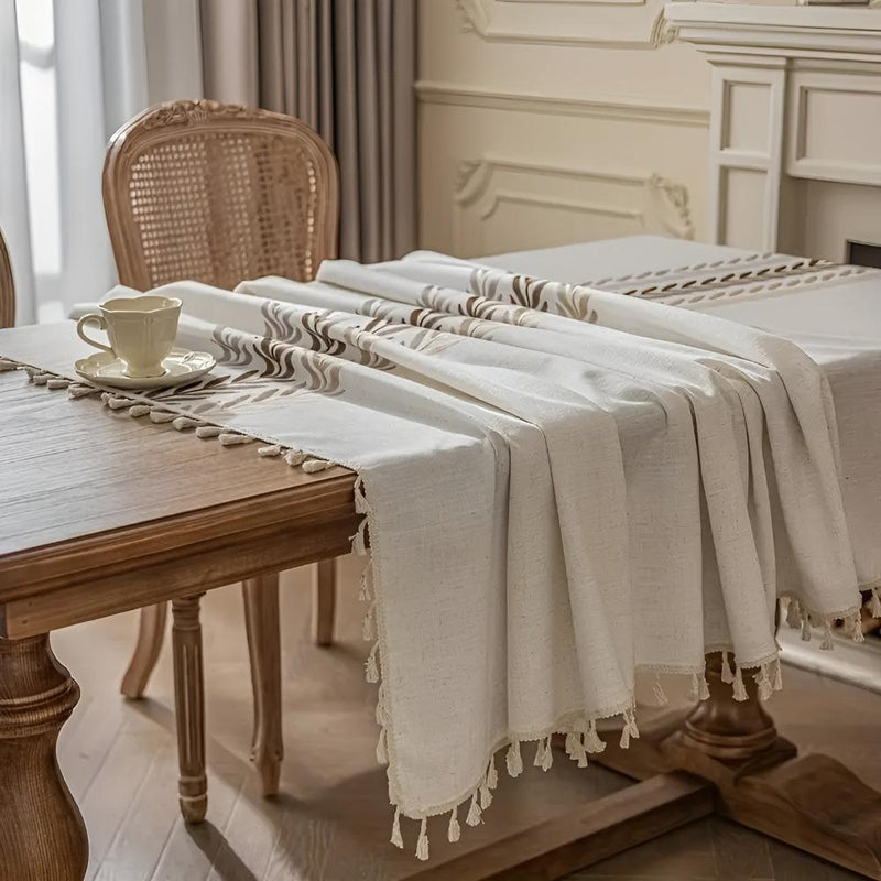 Elegance Leaves Embroidered Tablecloth