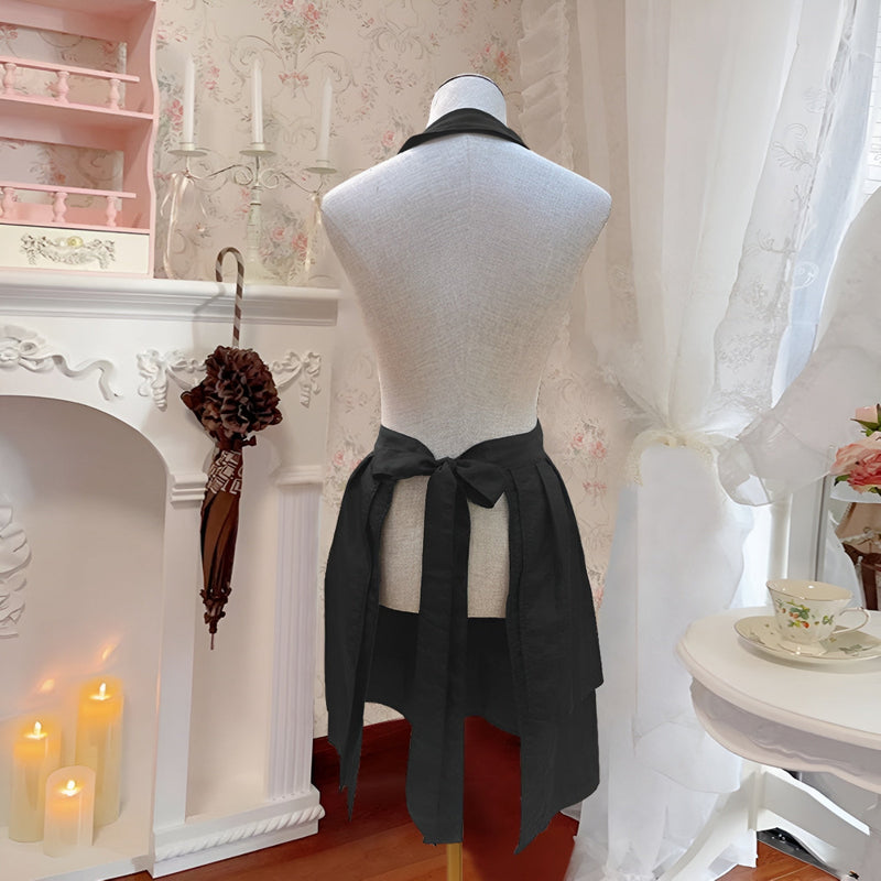 V-Neck Halter Black Tie-Back Apron