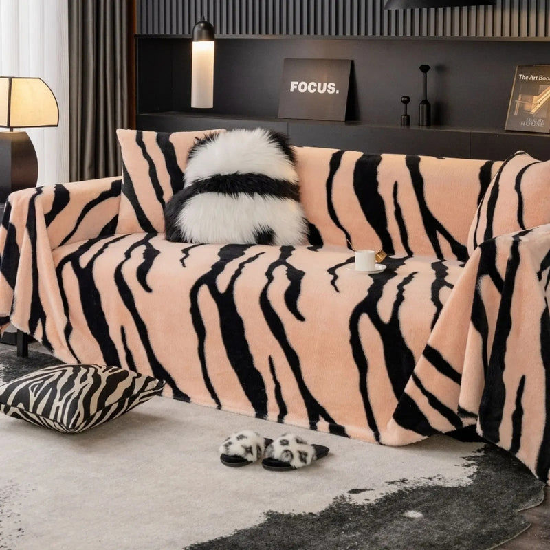 Wild Stripes Zebra Fleece Sofa Cover