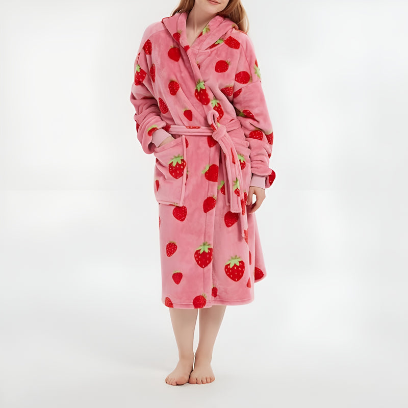 Strawberry Plush Soft Fleece Bathrobe