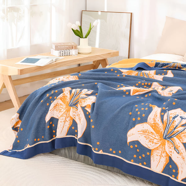 Serene Lily Floral Cotton Blanket