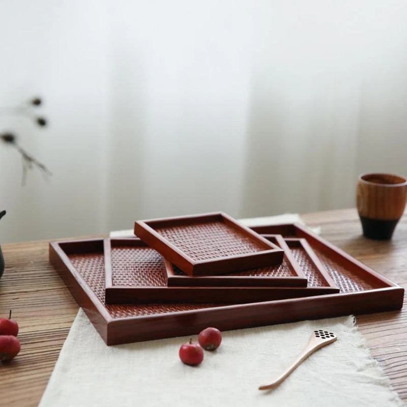 Artisanal Rattan Wooden Tea Tray