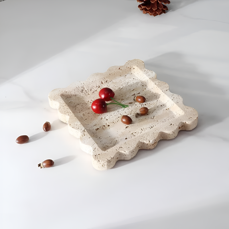 Scalloped Marble Travertine Jewellery Tray