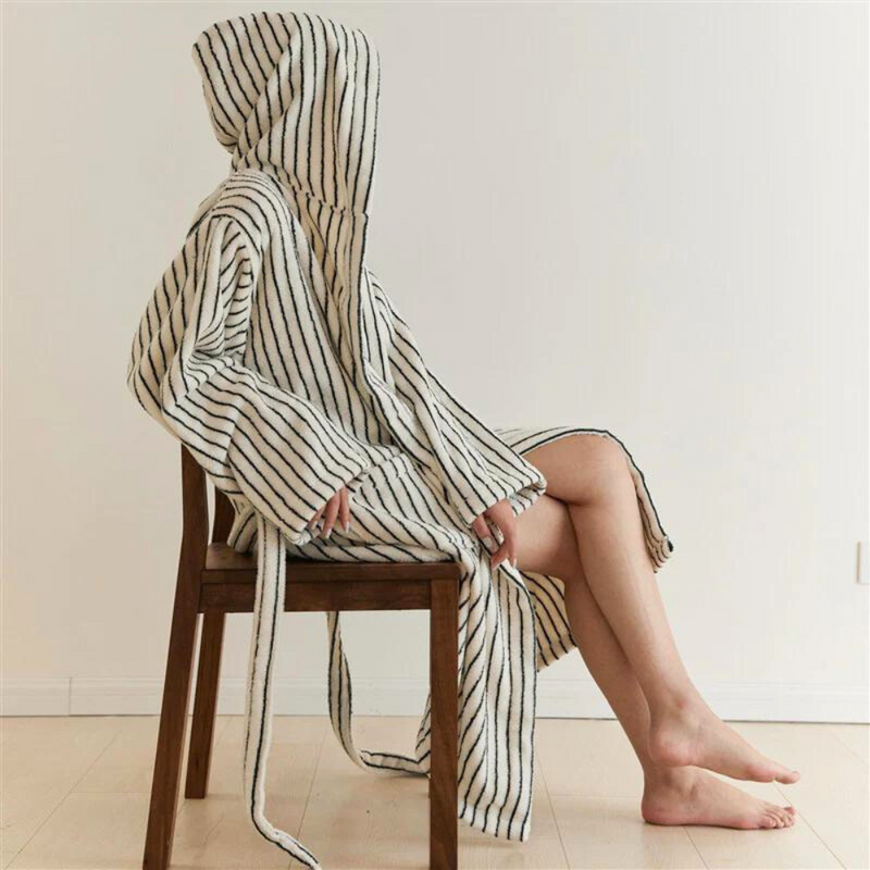 Comfortable Striped Cotton Bathrobe