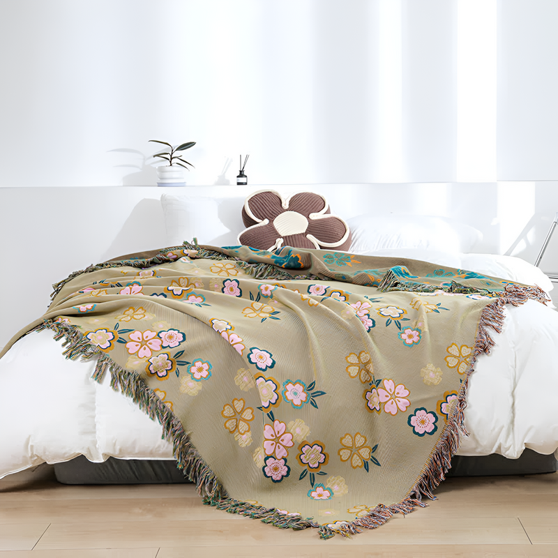 Blooming Flowers Tassel Blanket