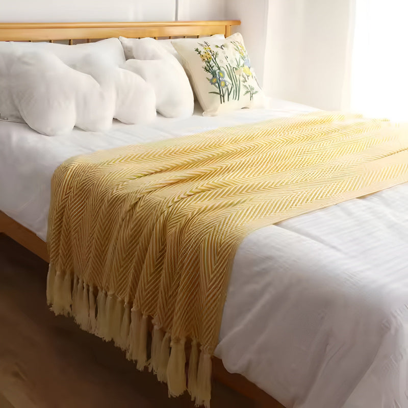 Herringbone Tassel Knit Blanket