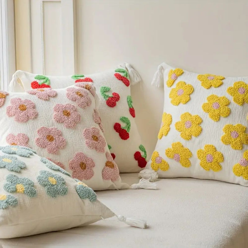 Tassel-Trimmed Boho Floral Cushions