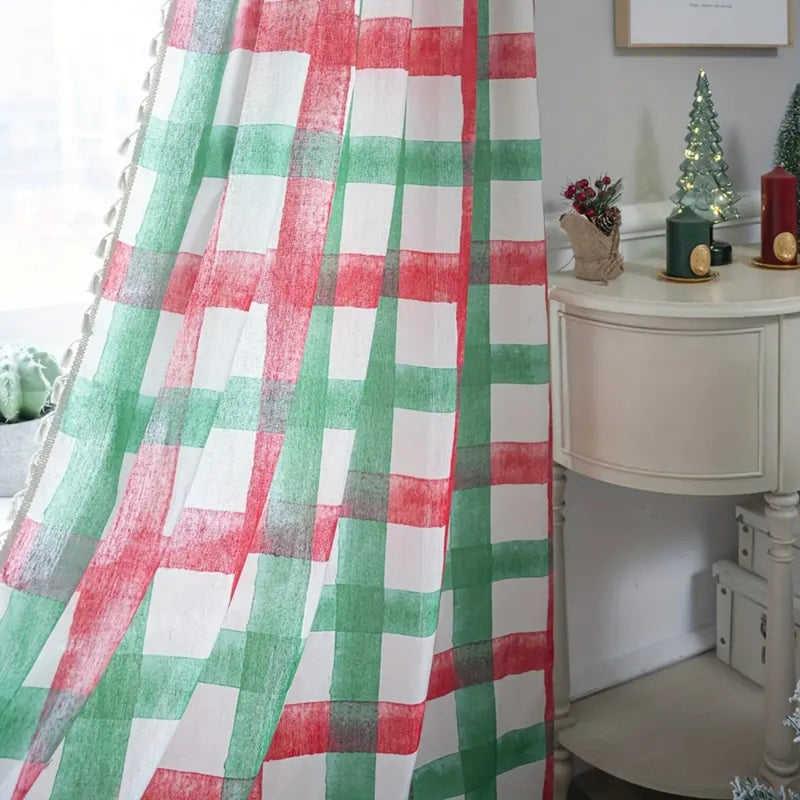 Merry & Bright Plaid Semi-Shading Curtain