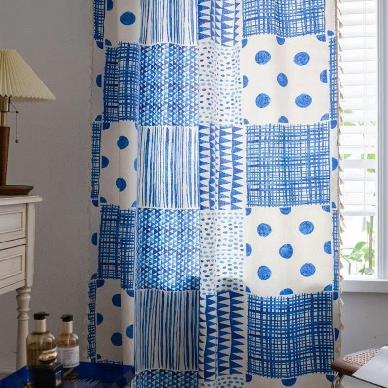 Blue Geometric Dots Pattern Curtain