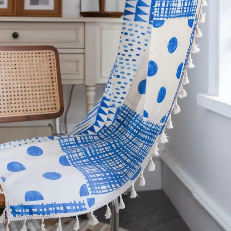 Blue Geometric Dots Pattern Curtain