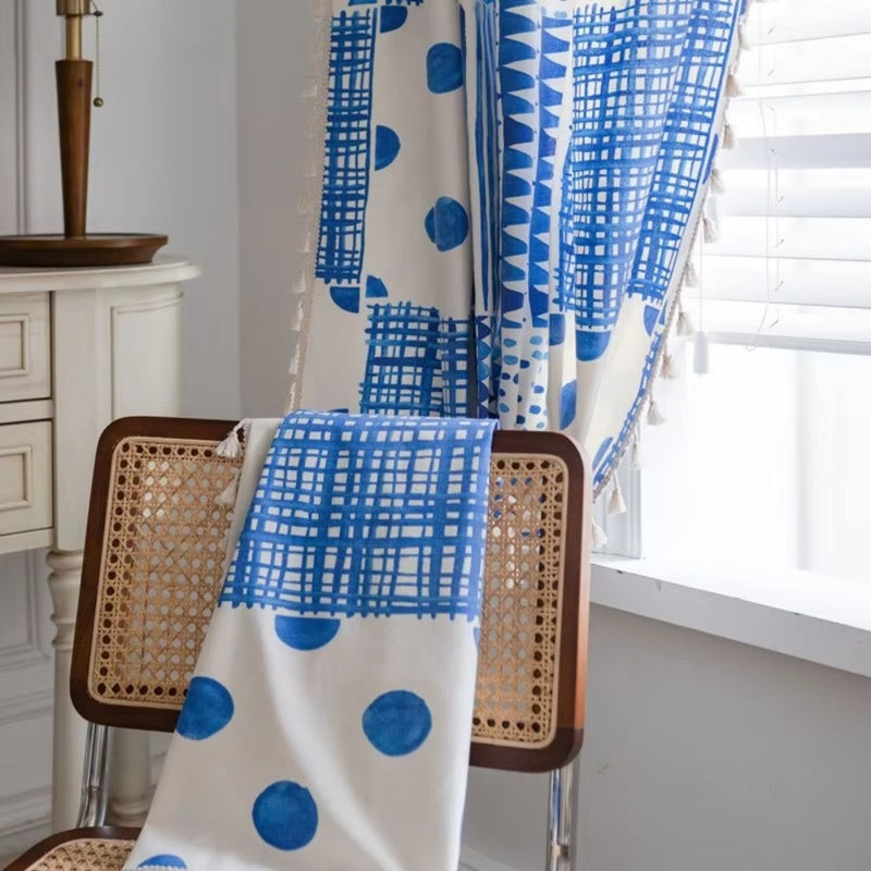 Blue Geometric Dots Pattern Curtain