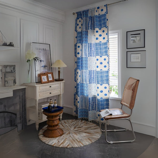 Blue Geometric Dots Pattern Curtain