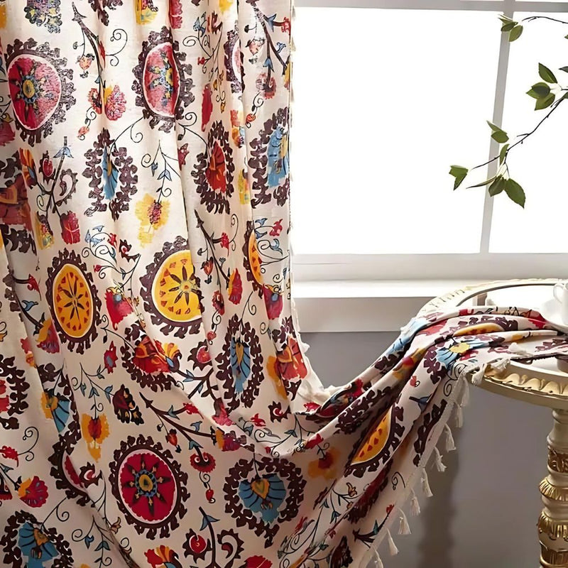 Boho Colour Wheel Bloom Tassel Curtain
