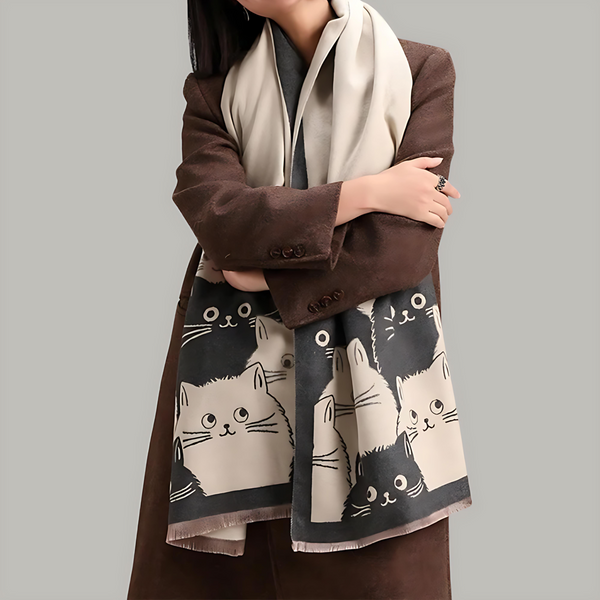 Cute Cat Jacquard Winter Scarf