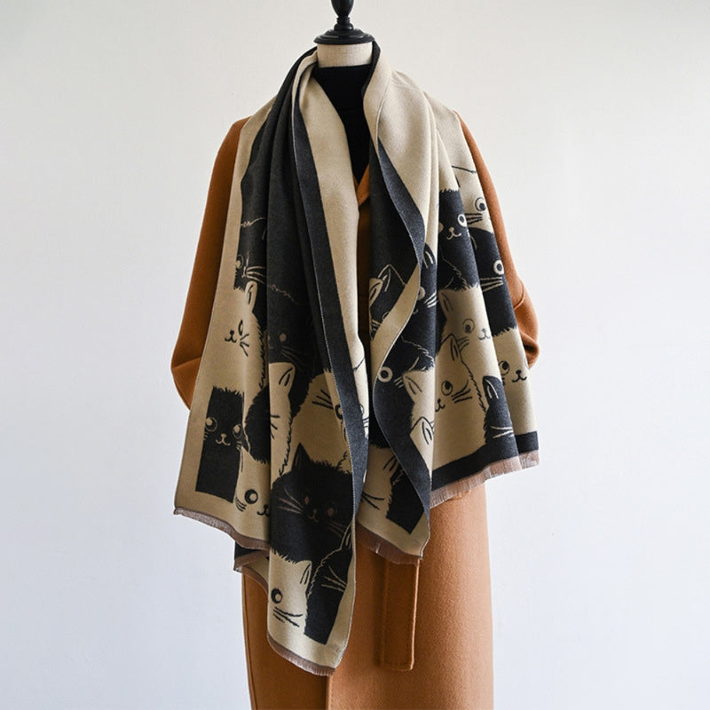 Cute Cat Jacquard Winter Scarf