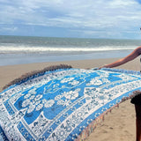 Daisy Bloom Boho Blue Beach Travel Blanket