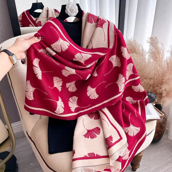 Ginkgo Charm Reversible Blanket Scarf Wrap