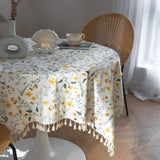 Golden Tassel Floral Round Table Cloth