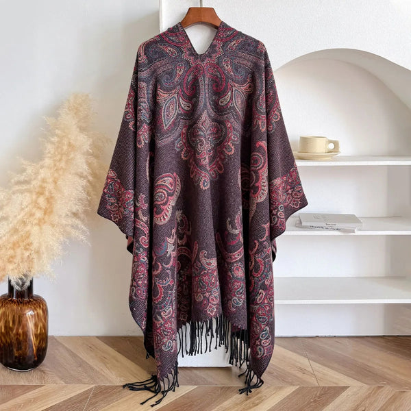 Paisley Elegance Winter Poncho Shawl