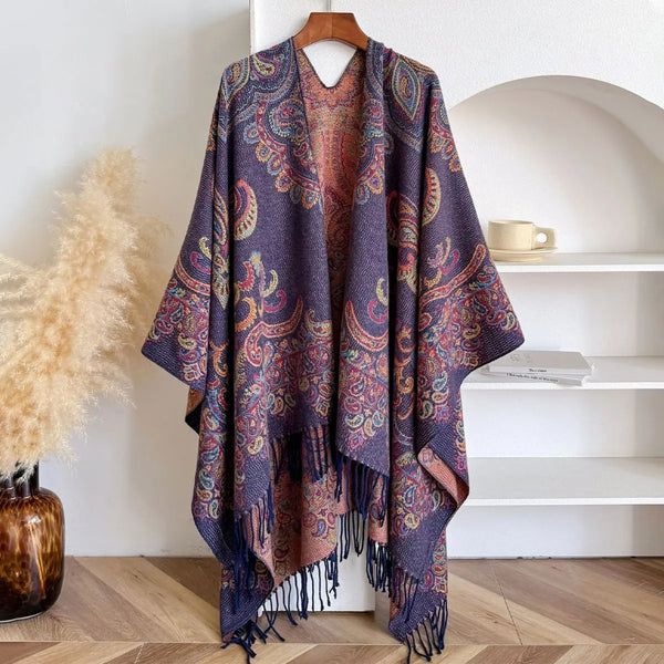 Paisley Elegance Winter Poncho Shawl