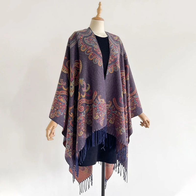 Paisley Elegance Winter Poncho Shawl