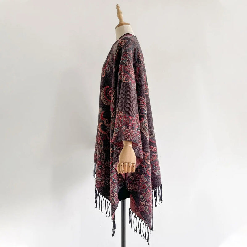 Paisley Elegance Winter Poncho Shawl