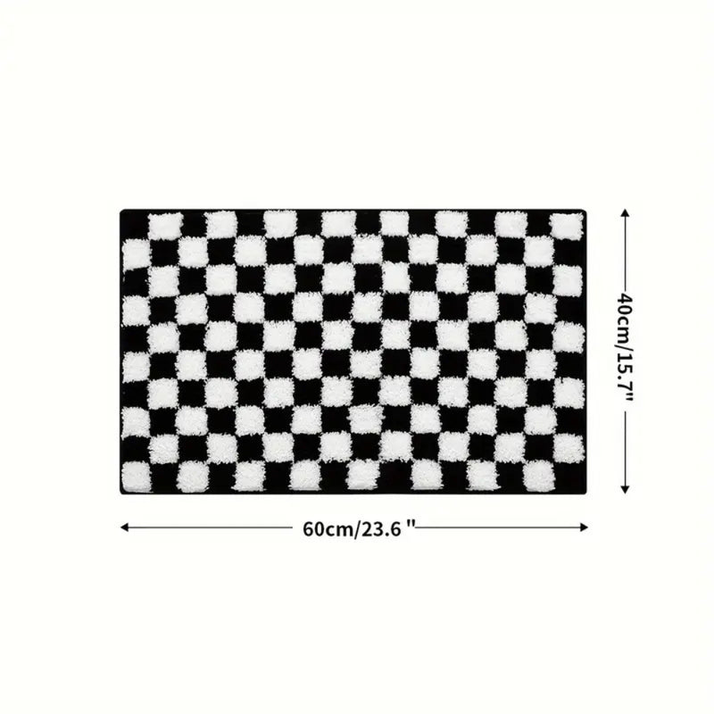 Plush Checkered Grid Bath Mat