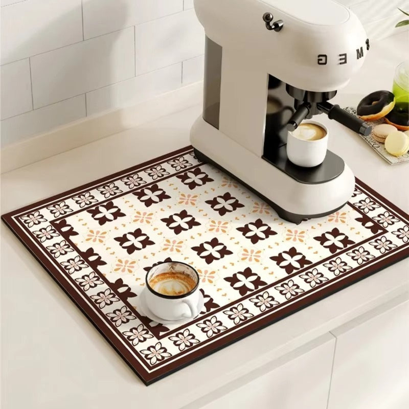 Caffe Mat Retro Tile Design Absorbent Coffee Mat – Casa & Beyond