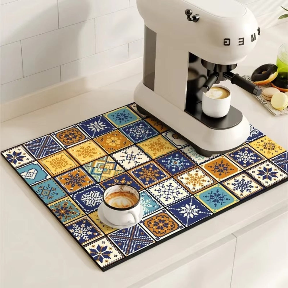 Retro Tile Design Absorbent Coffee Mat – Casa & Beyond