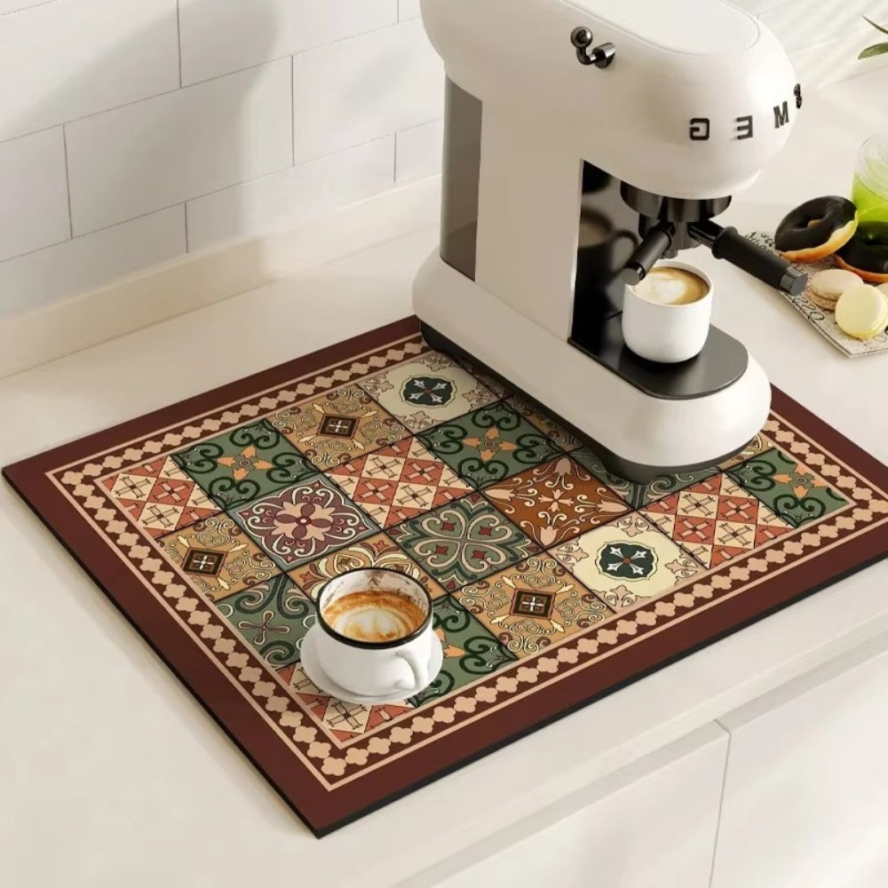 Retro Tile Design Absorbent Coffee Mat – Casa & Beyond