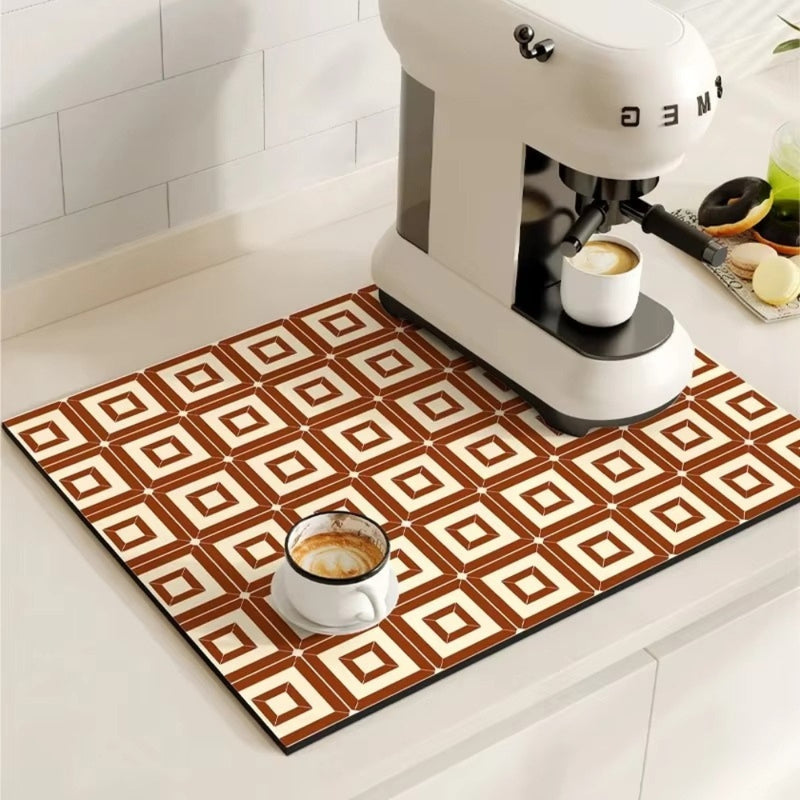 Caffe Mat Retro Tile Design Absorbent Coffee Mat – Casa & Beyond